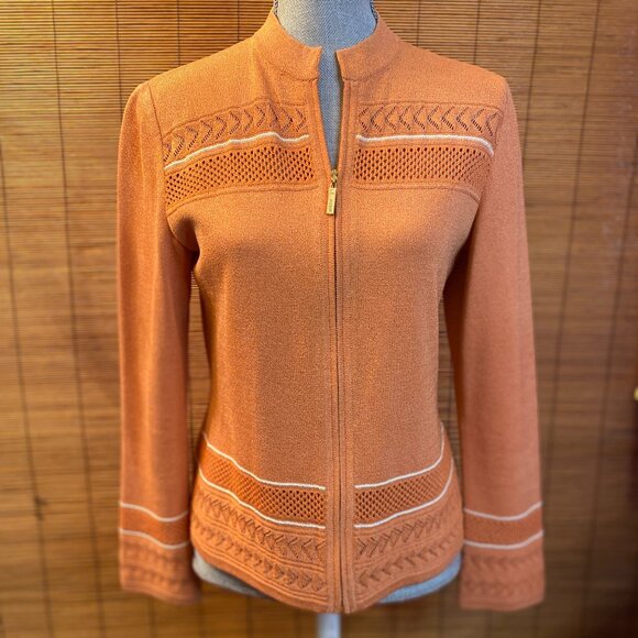 St. John Sport by Marie Gray Sweaters - St. John Sport Beautiful Cantaloupe Color Front Zip Knit Sweater Size Small EUC